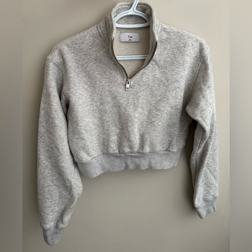 Women's Light Gray TNA quarter zip cropped sweatshirt